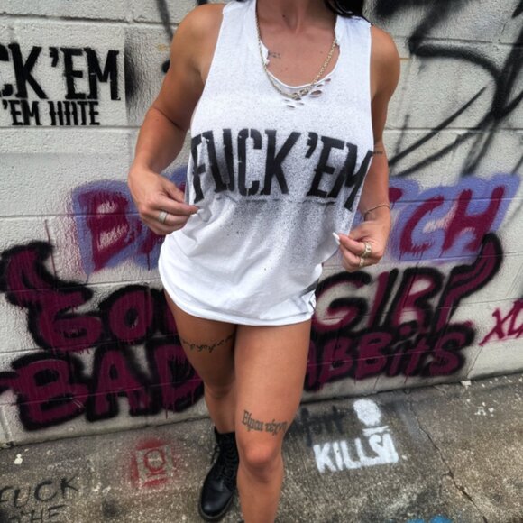 The Drive Clothing Punk LET 'EM HATE White Stringer Tank Top Gym XL Mens Womens - Picture 7 of 7